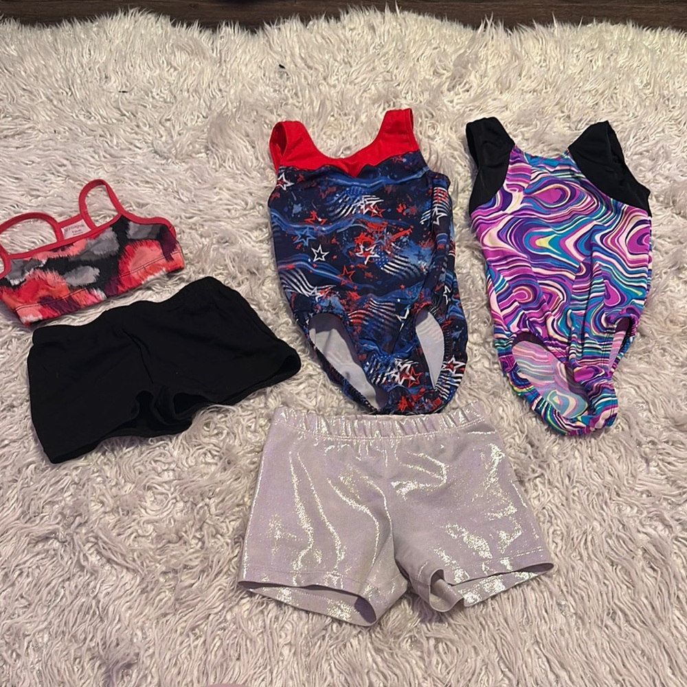 Colorful Gymnastics Leotards and Shorts Set